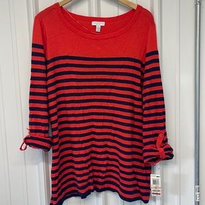 Charter club Striped shirt blouse top New Red Navy 2x sweaters